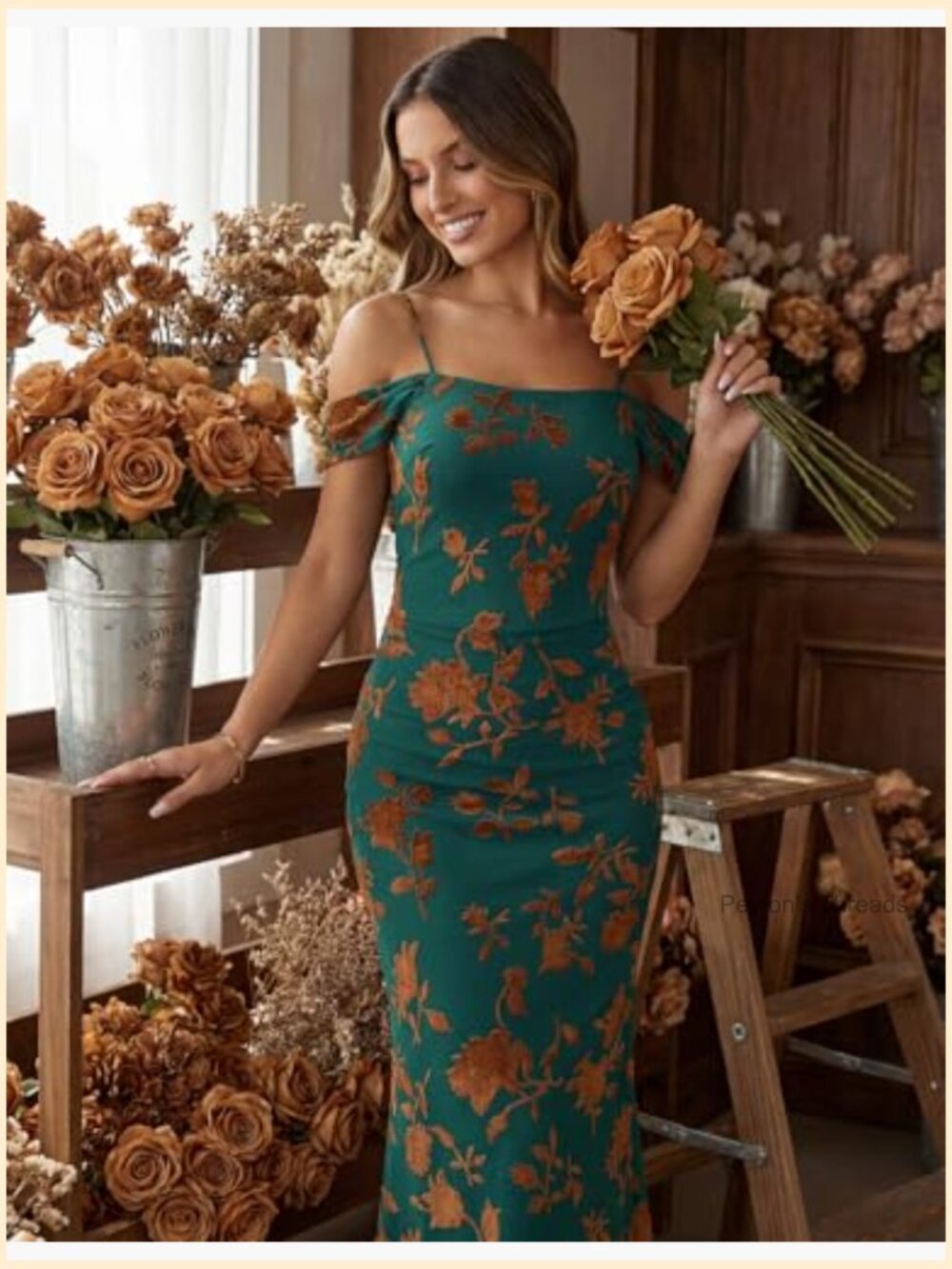 Off The Shoulder Spaghetti Strap Floral Mesh Maxi Dress - Picture 2 of 6